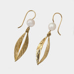 Martina Hamilton Leaf | 9ct Solid Gold and Pearl Double Drop Earrings