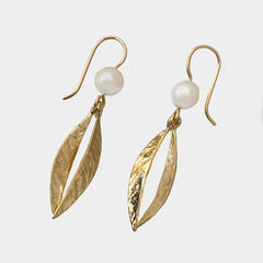 Martina Hamilton Leaf | 9ct Solid Gold and Pearl Double Drop Earrings