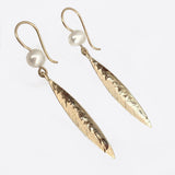 Martina Hamilton Leaf | 9ct Solid Gold and Pearl Drop Earrings Large