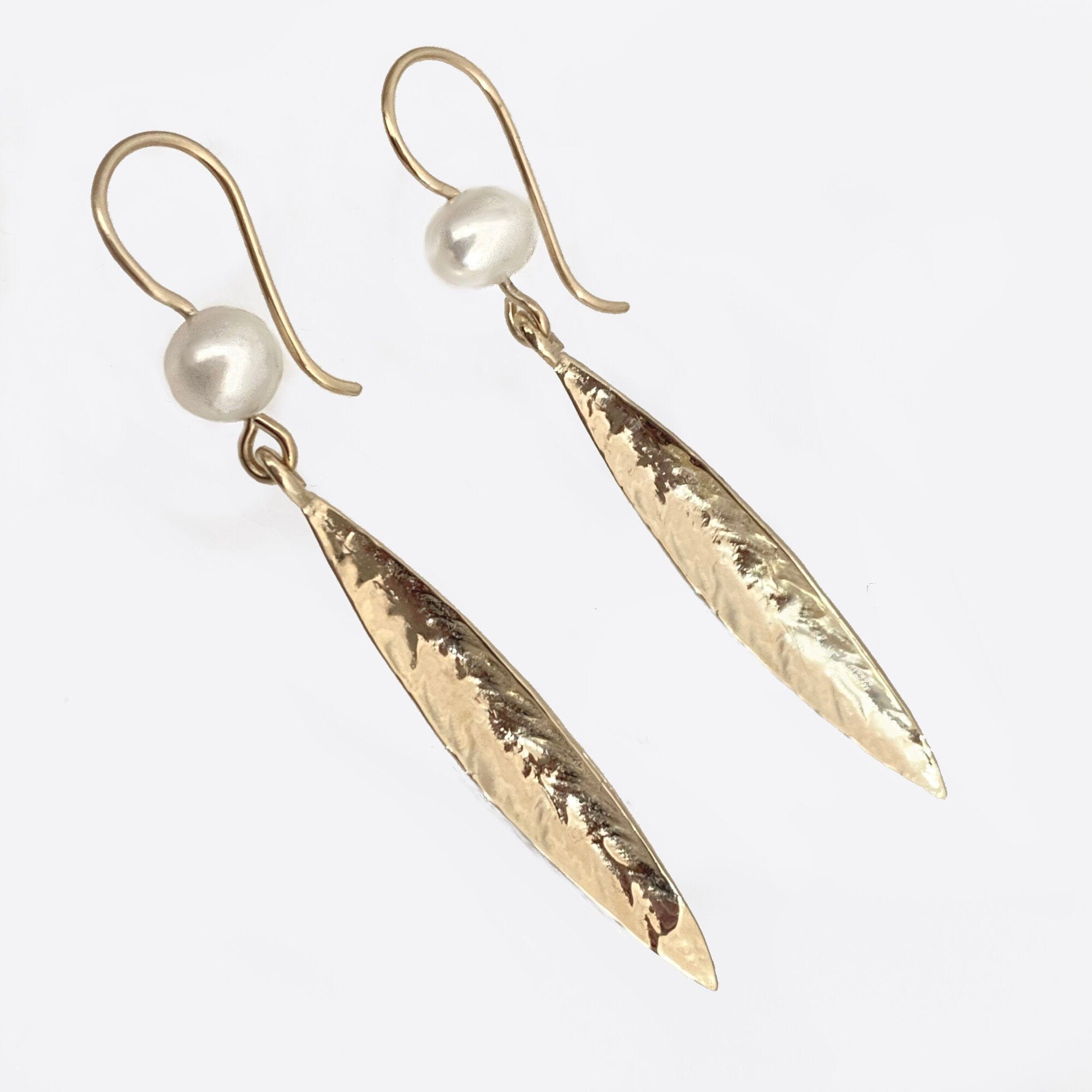 Martina Hamilton Leaf | 9ct Solid Gold and Pearl Drop Earrings Large