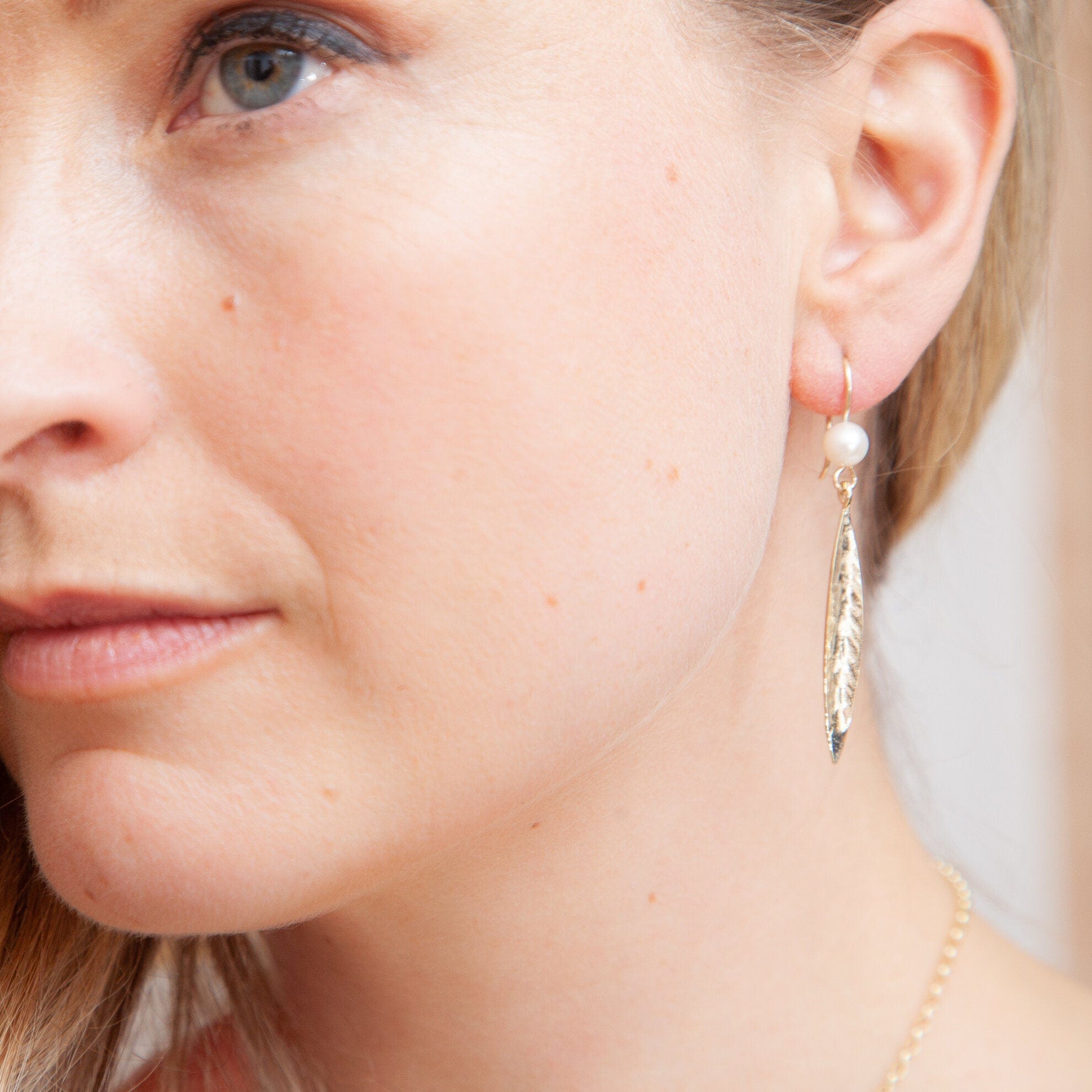 Martina Hamilton Leaf | 9ct Solid Gold and Pearl Drop Earrings Large