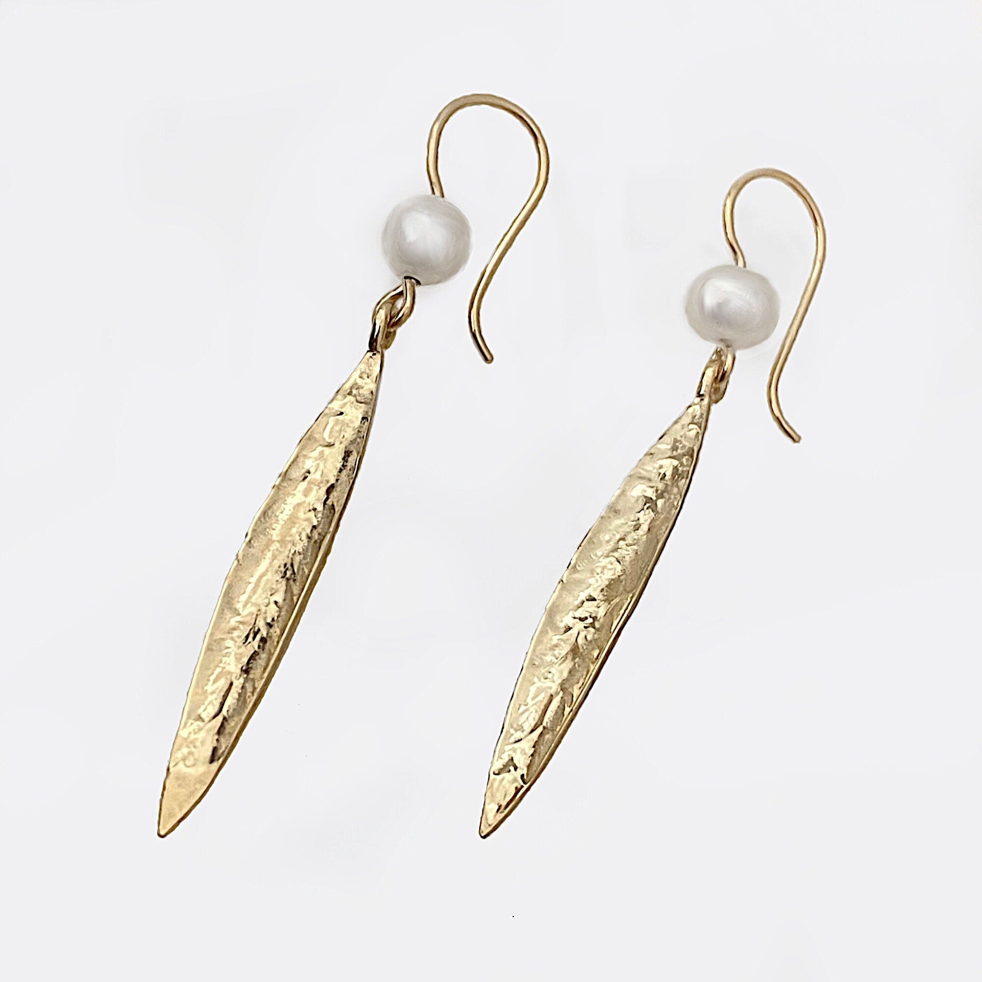 Martina Hamilton Leaf | 9ct Solid Gold and Pearl Drop Earrings Large