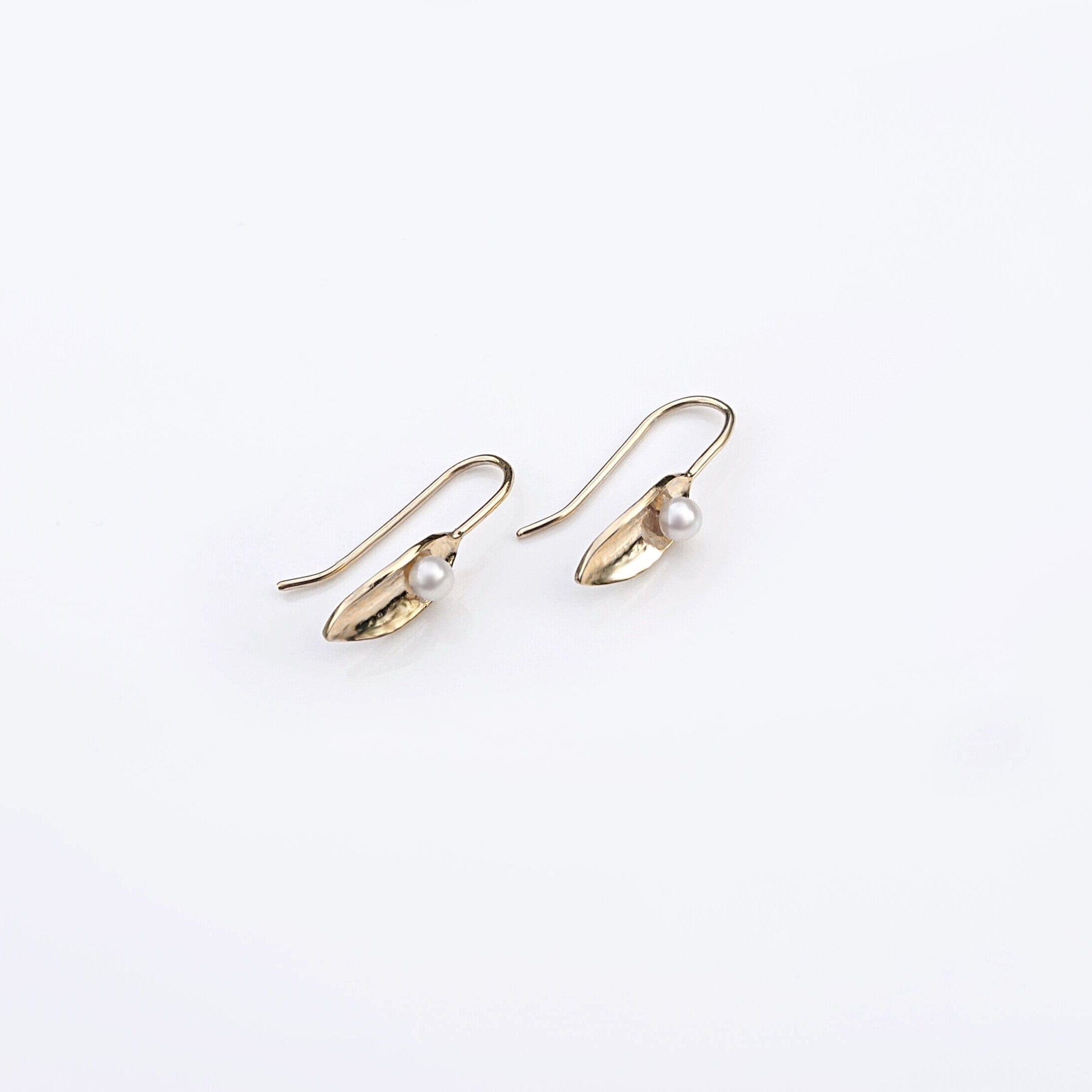 Martina Hamilton Leaf | 9ct Solid Gold and Pearl Drop Earrings Small