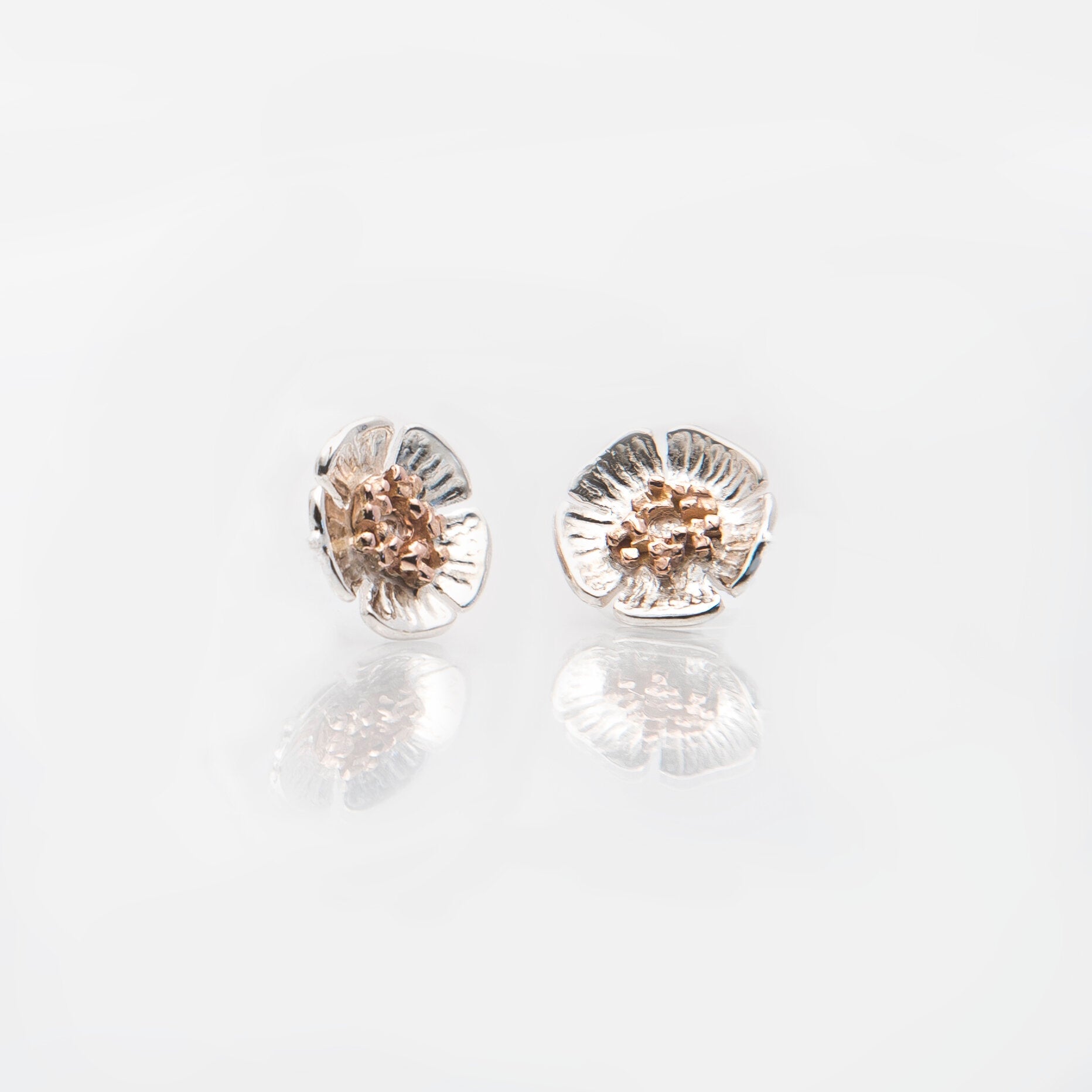 Martina Hamilton Wild Irish Rose | Sterling Silver and 10ct Solid Rose Gold Stud Earrings Medium