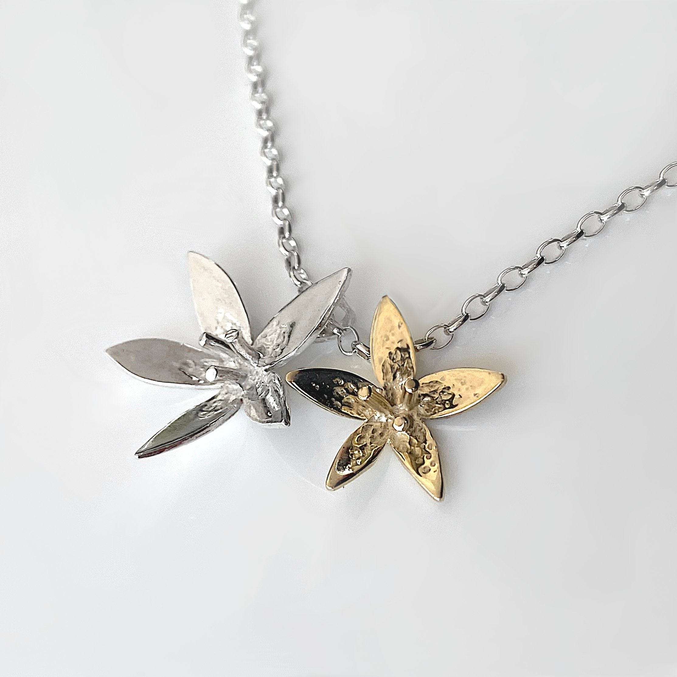 Martina Hamilton Star Flower | Sterling Silver and 9ct Solid Gold Double Floral Bell Chain Pendant
