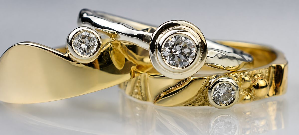 Martina Hamilton handcrafted gold and diamond wedding rings