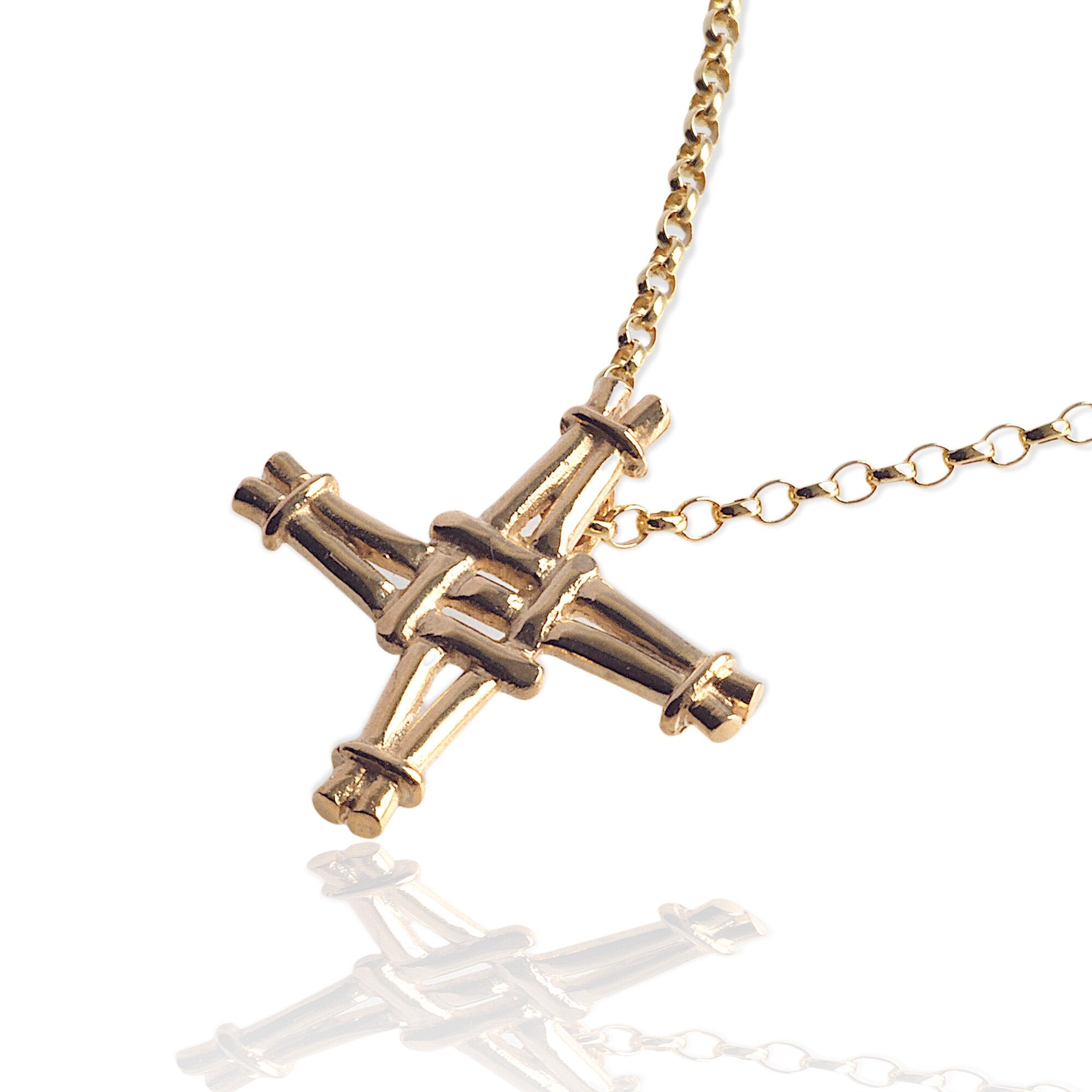 St. Brigid Cross | 9ct Solid Gold Flat Reed Pendant Small by Martina Hamilton | Award-winning Irish jewellery designer from Sligo