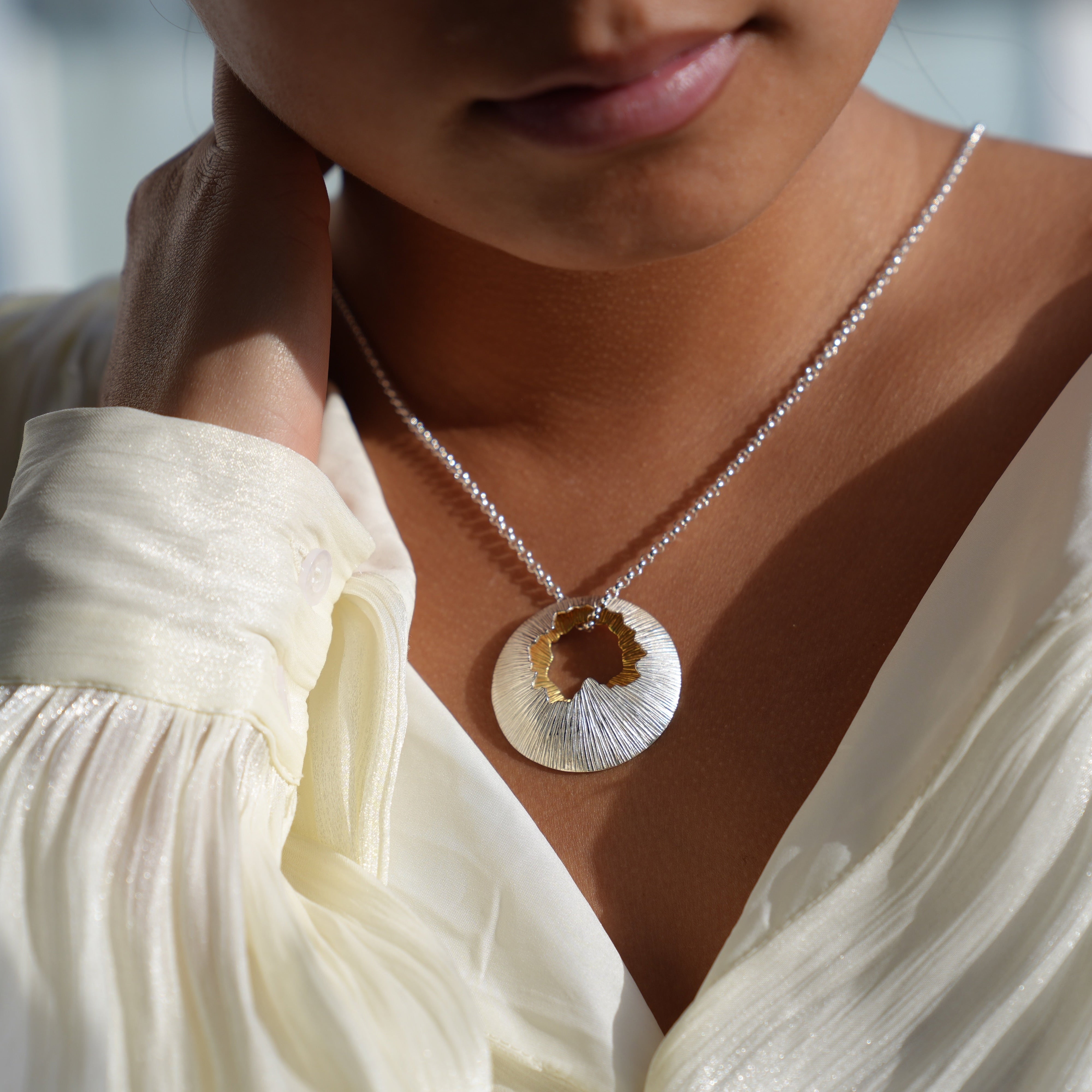 Golden Shore | Sterling Silver and 22ct Gold Plated Double Pendant Large
