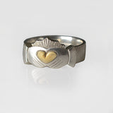 Ériu | Claddagh Sterling Silver Ring with Solid Gold Heart