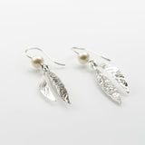 Leaf | Sterling Silver and Pearl Double Drop Earrings