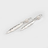 Leaf | Sterling Silver and Pearl Drop Earrings Large