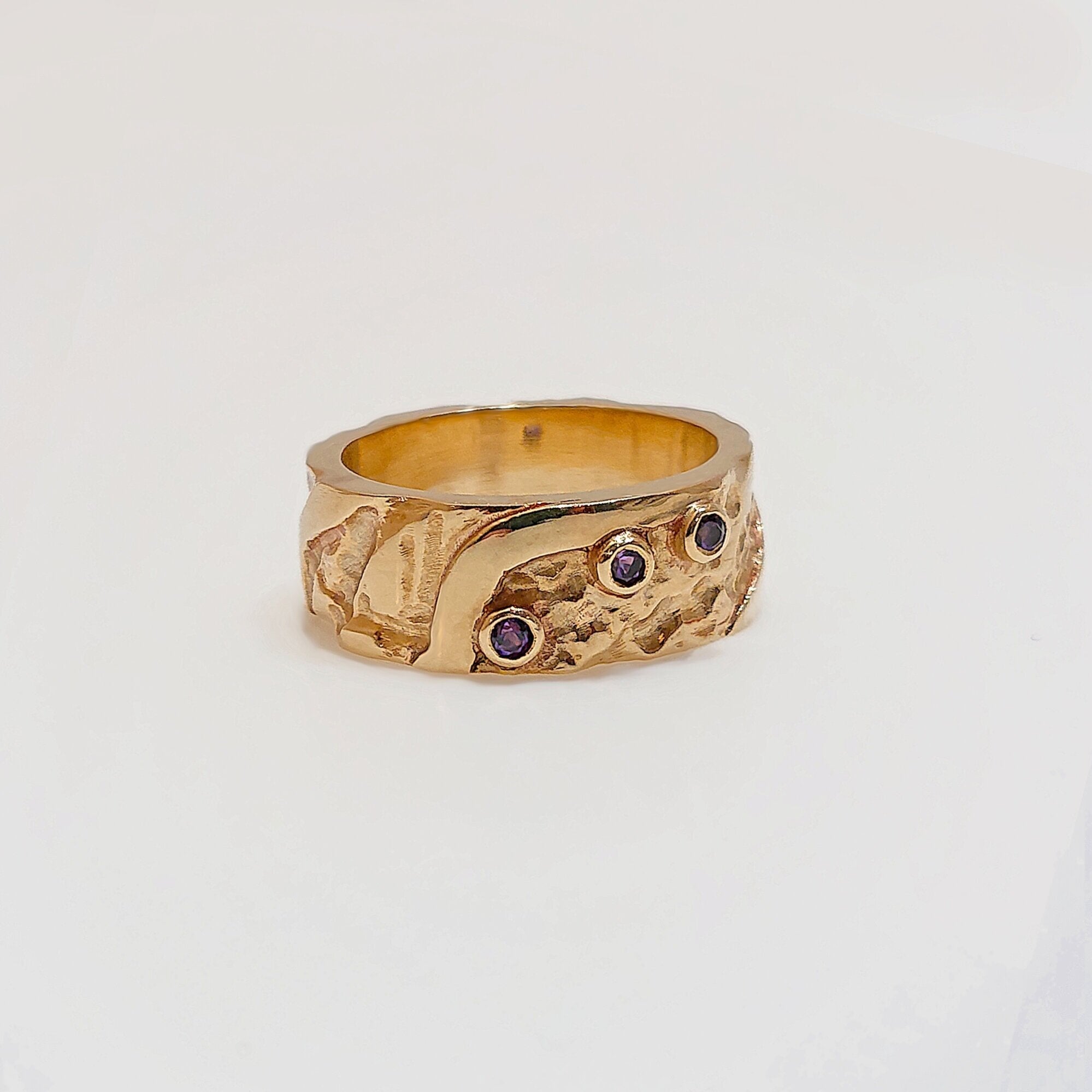 Seascape | Solid Gold with 3 x 2mm Semi Precious Gemstone Ring