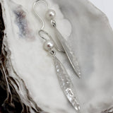 Leaf | Sterling Silver and Pearl Drop Earrings Large