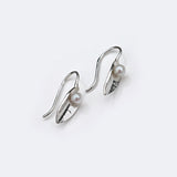 Leaf | Sterling Silver and Pearl Drop Earrings Large