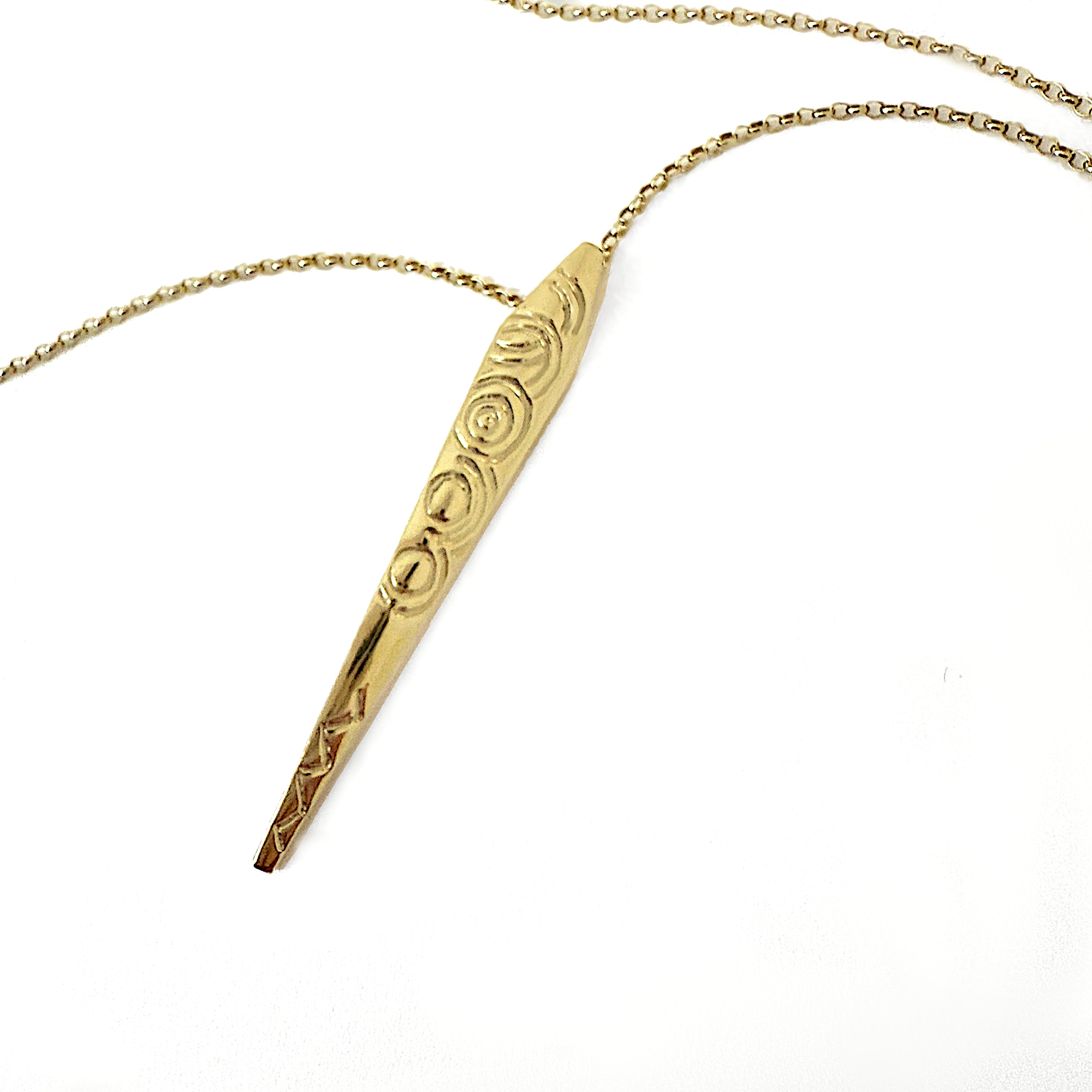 Hallmarked Solid Gold Pendant by Irish Designer Martina Hamilton. Inscribed with 6000 year old markings found at Carrowmore Neolithic site in Sligo Ireland