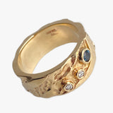 Seascape | Solid Gold with 1 x 4mm Stone and 2 x 2mm Stones Ring