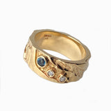 Seascape | Solid Gold with 1 x 4mm Stone and 2 x 2mm Stones Ring