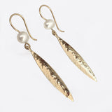 Leaf | 9ct Solid Gold and Pearl Drop Earrings Large