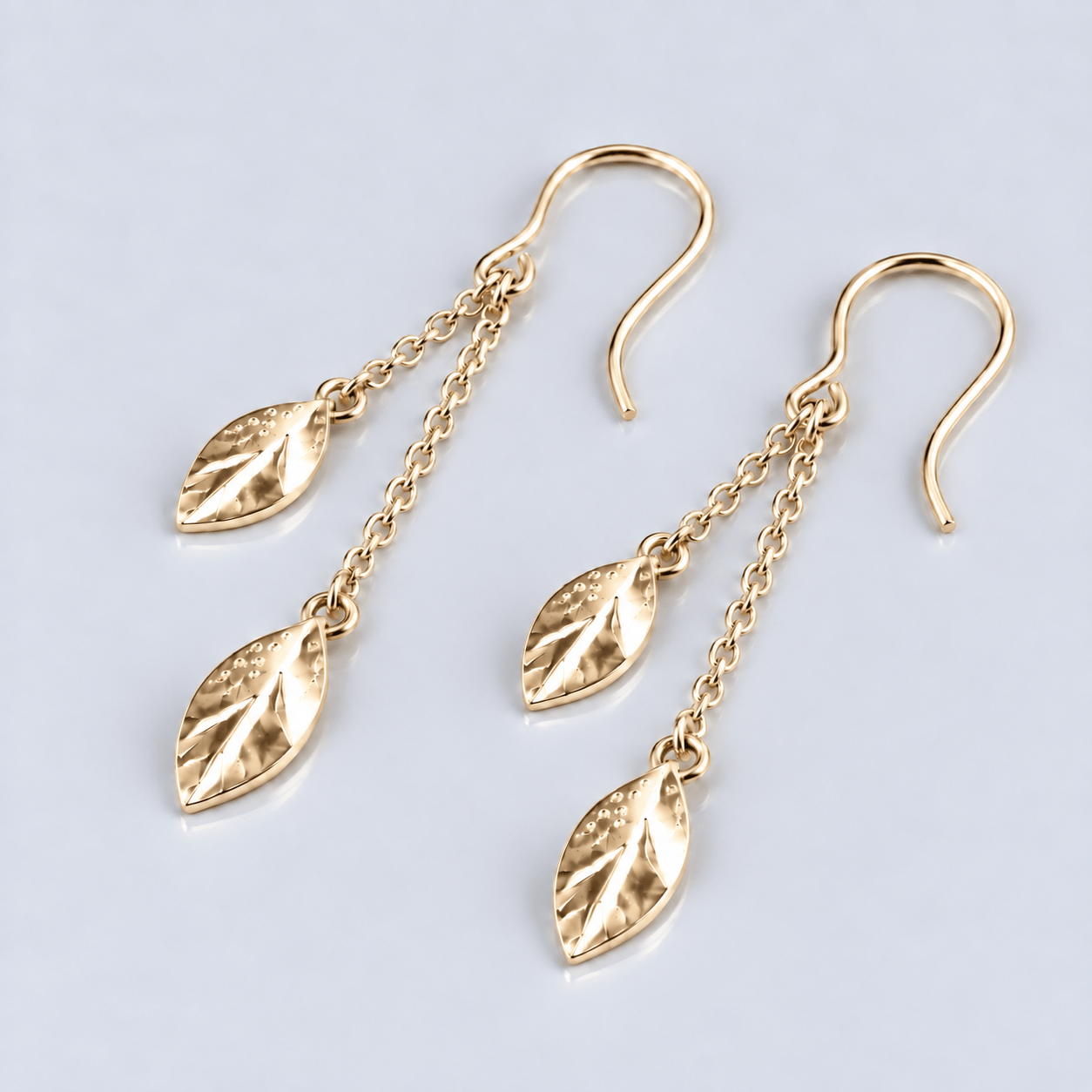 Martina Hamilton Fiadh | 9ct Solid Gold Double Leaf Chain Drop Earrings