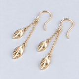 Martina Hamilton Fiadh | 9ct Solid Gold Double Leaf Chain Drop Earrings