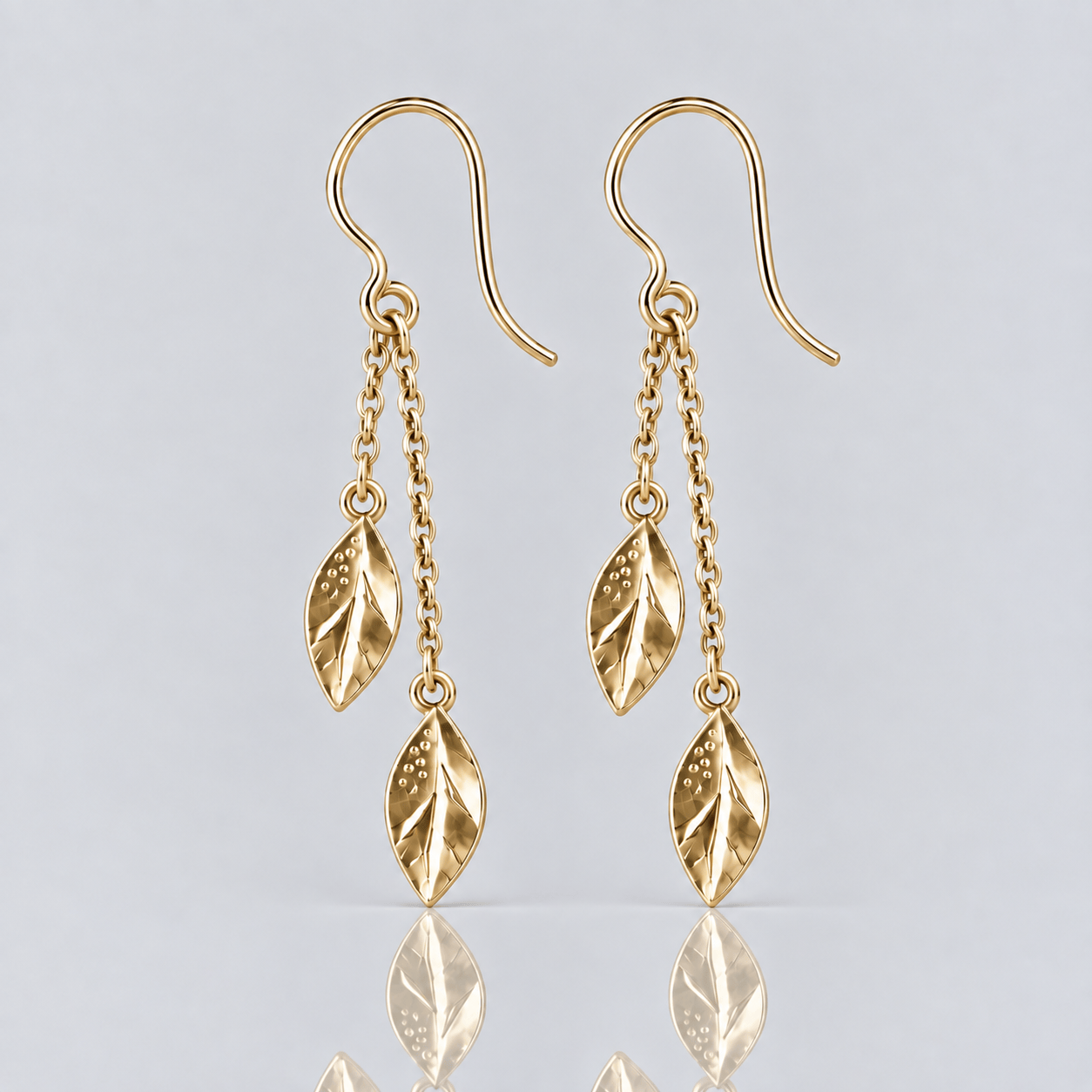 Martina Hamilton Fiadh | 9ct Solid Gold Double Leaf Chain Drop Earrings