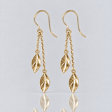 Martina Hamilton Fiadh | 9ct Solid Gold Double Leaf Chain Drop Earrings