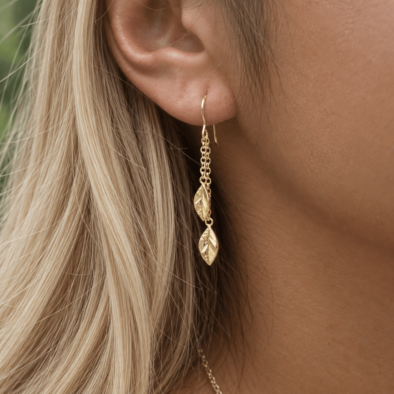 Martina Hamilton Fiadh | 9ct Solid Gold Double Leaf Chain Drop Earrings