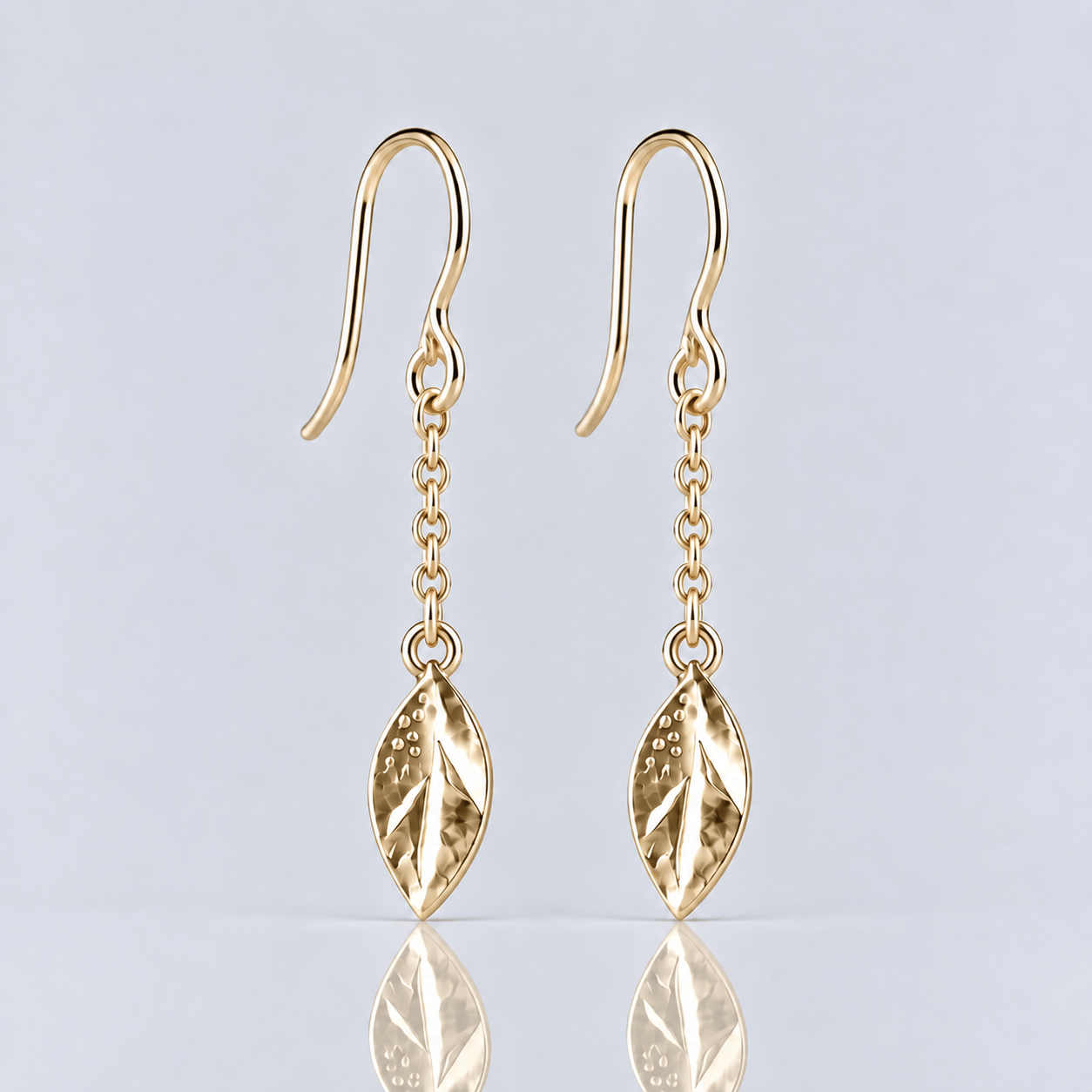 Martina Hamilton Fiadh | 9ct Solid Gold Leaf Chain Drop Earrings
