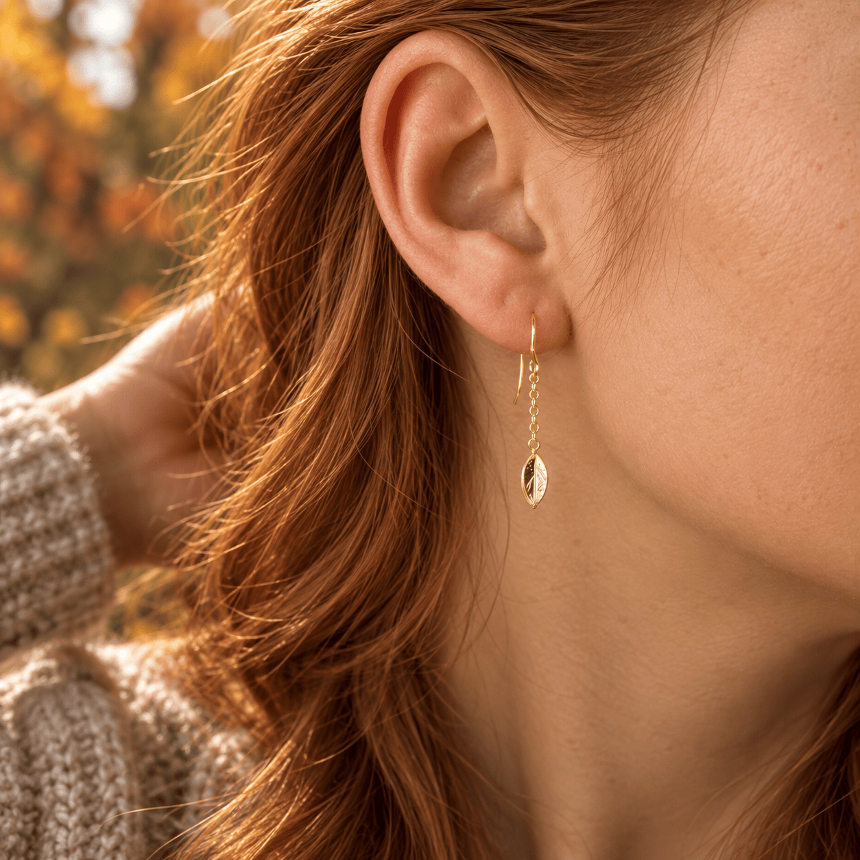 Martina Hamilton Fiadh | 9ct Solid Gold Leaf Chain Drop Earrings