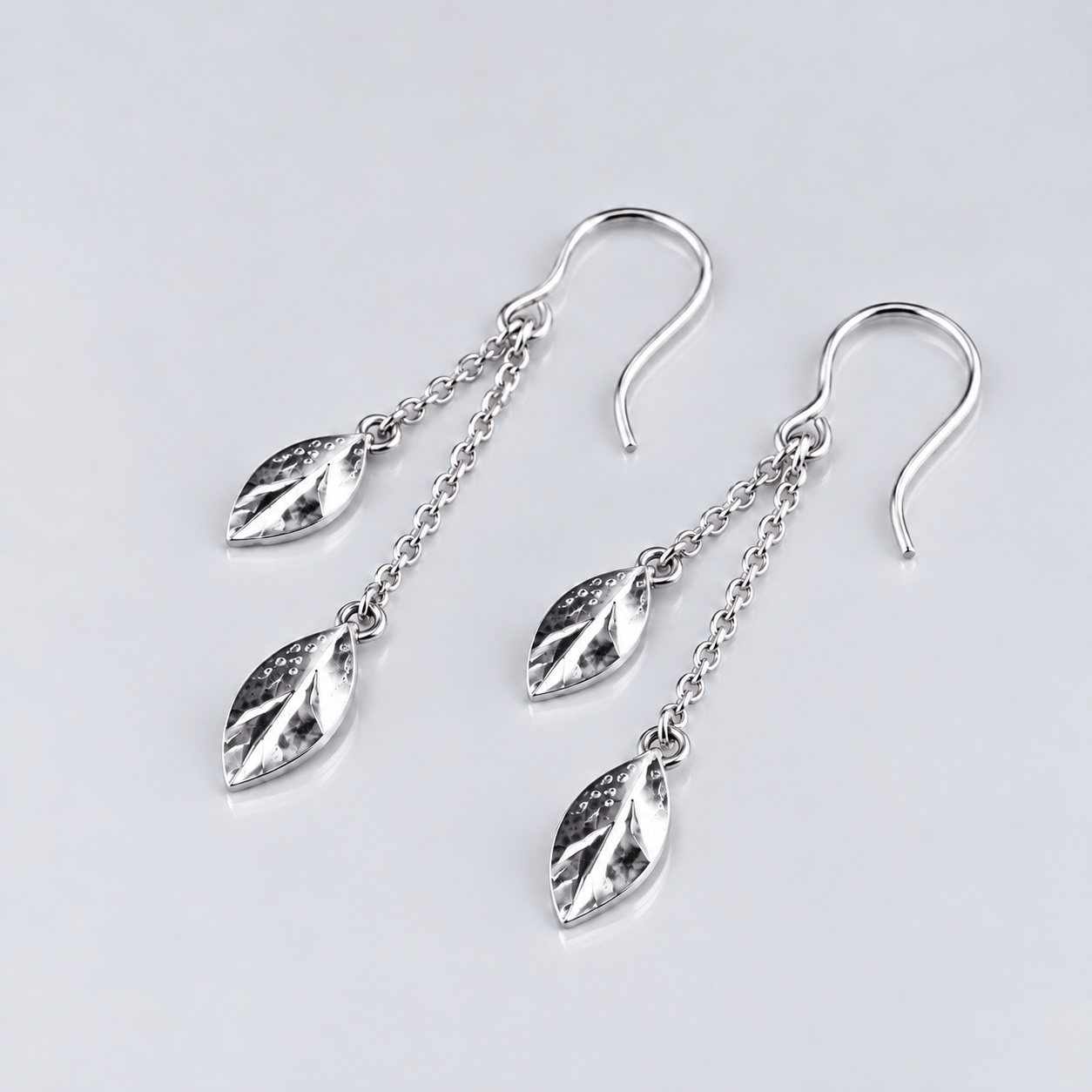 Martina Hamilton Fiadh | Sterling Silver Double Leaf Chain Drop Earrings