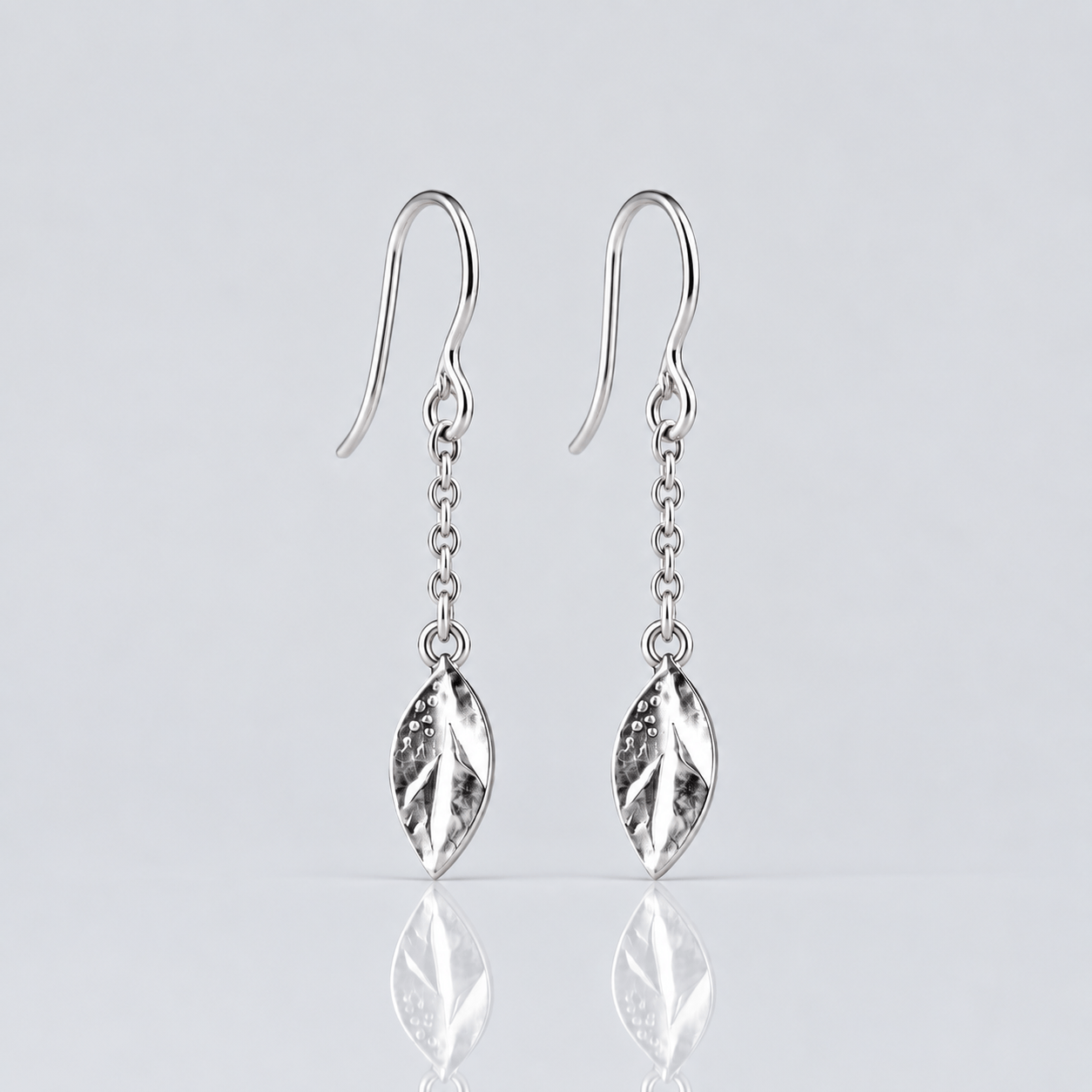 Martina Hamilton Fiadh | Sterling Silver Leaf Chain Drop Earrings