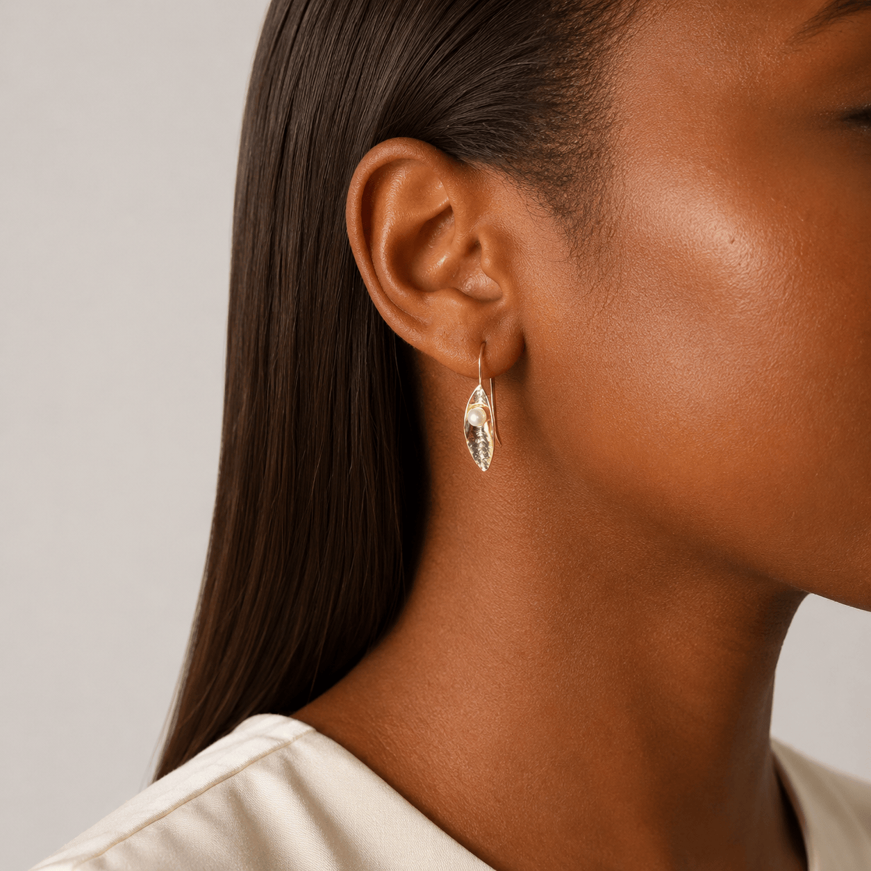 Martina Hamilton Leaf | 9ct Solid Gold and Pearl Drop Earrings Medium
