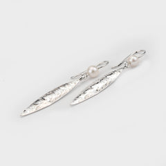 Martina Hamilton Leaf | Sterling Silver and Pearl Drop Earrings Large