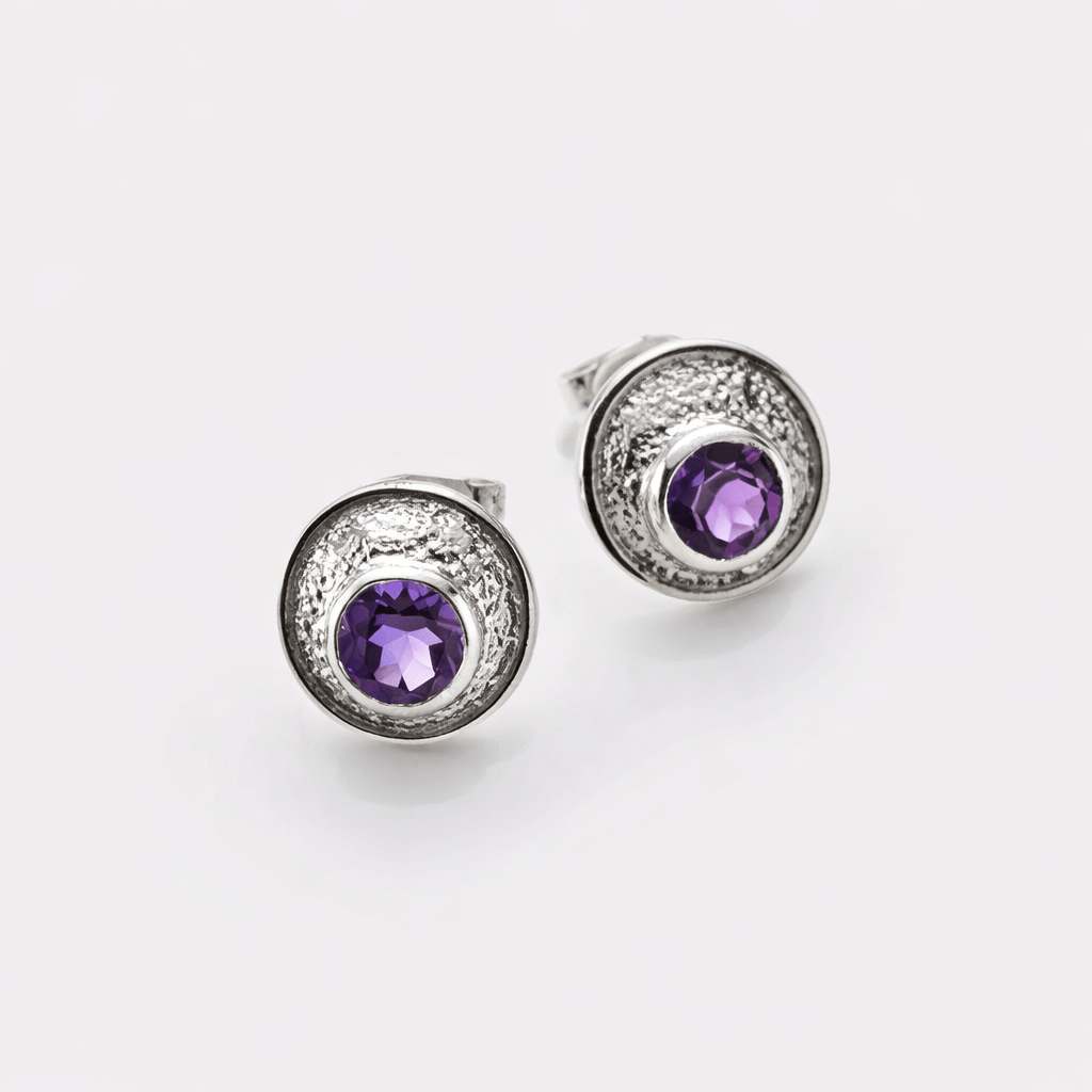 Martina Hamilton Purple Amethyst Blue Moon | Sterling Silver and Semi Precious Stone Stud Earrings Small