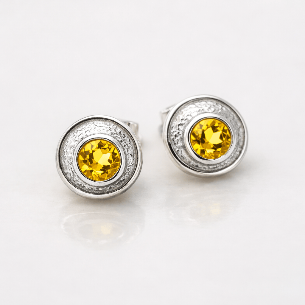 Martina Hamilton Yellow Citrine Blue Moon | Sterling Silver and Semi Precious Stone Stud Earrings Small