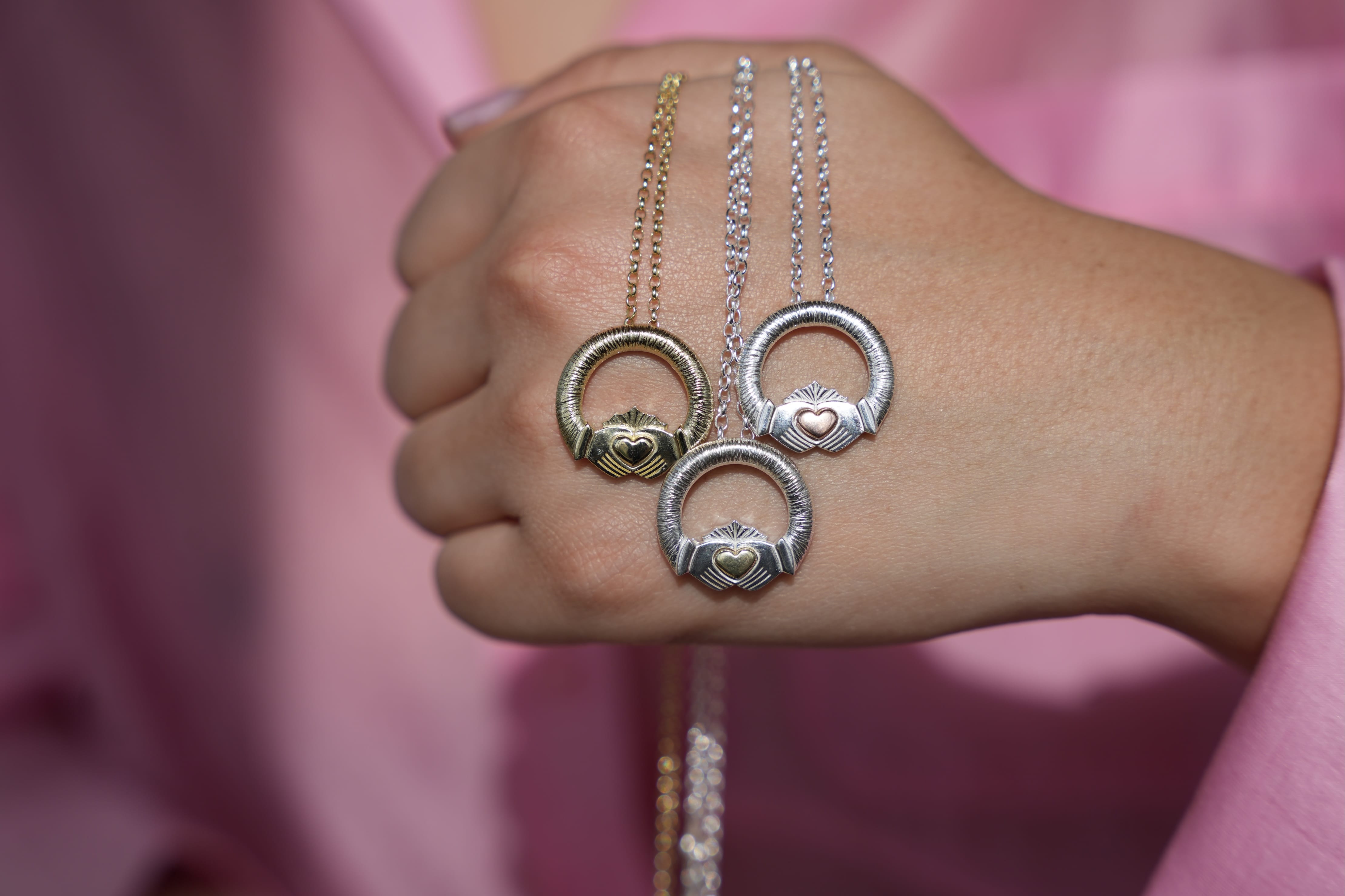 Martina Hamilton Ériu | Claddagh Necklace Sterling Silver with Solid 9ct Gold Heart
