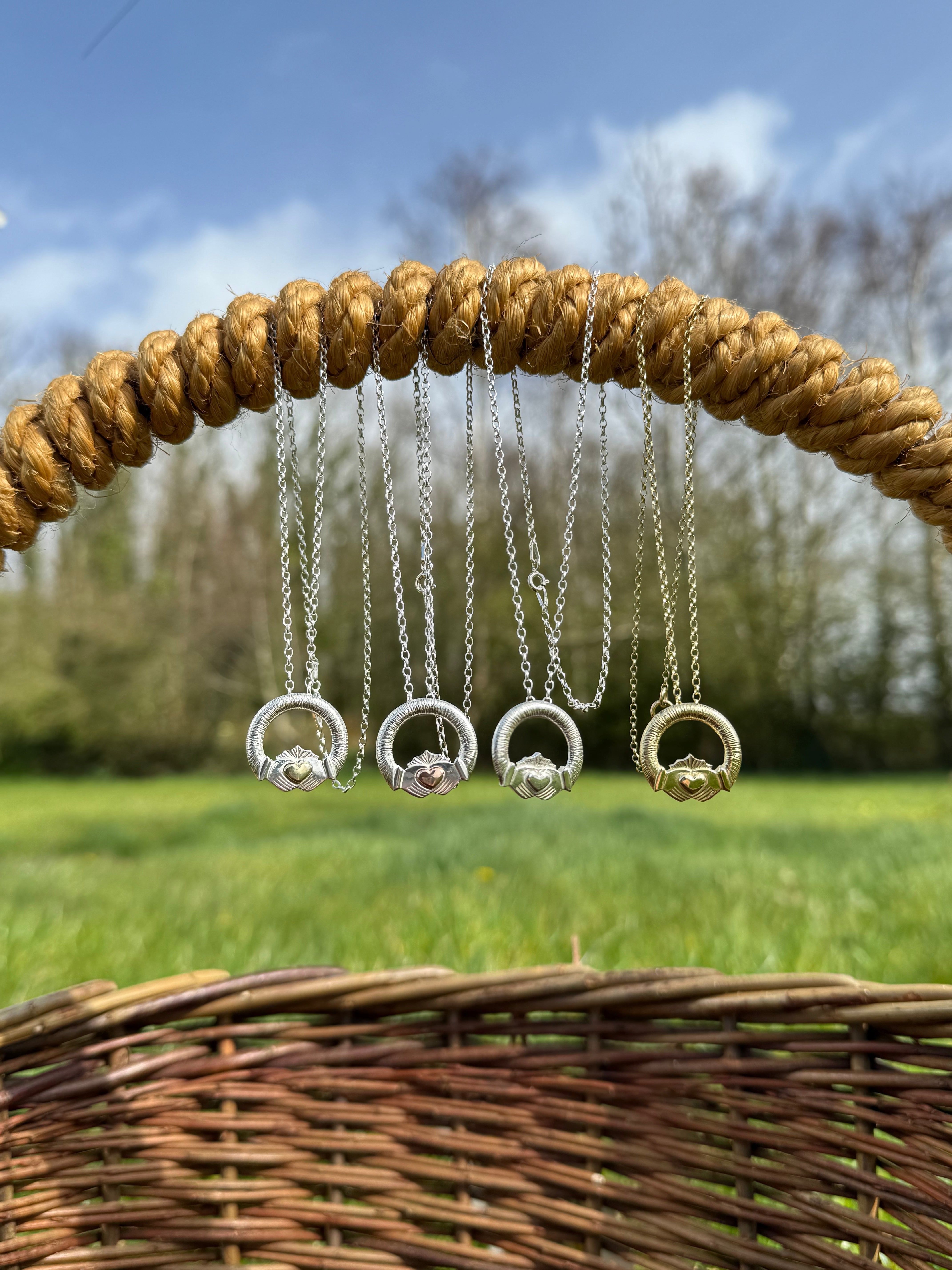 Martina Hamilton Ériu | Claddagh Necklace Sterling Silver with Solid 9ct Gold Heart