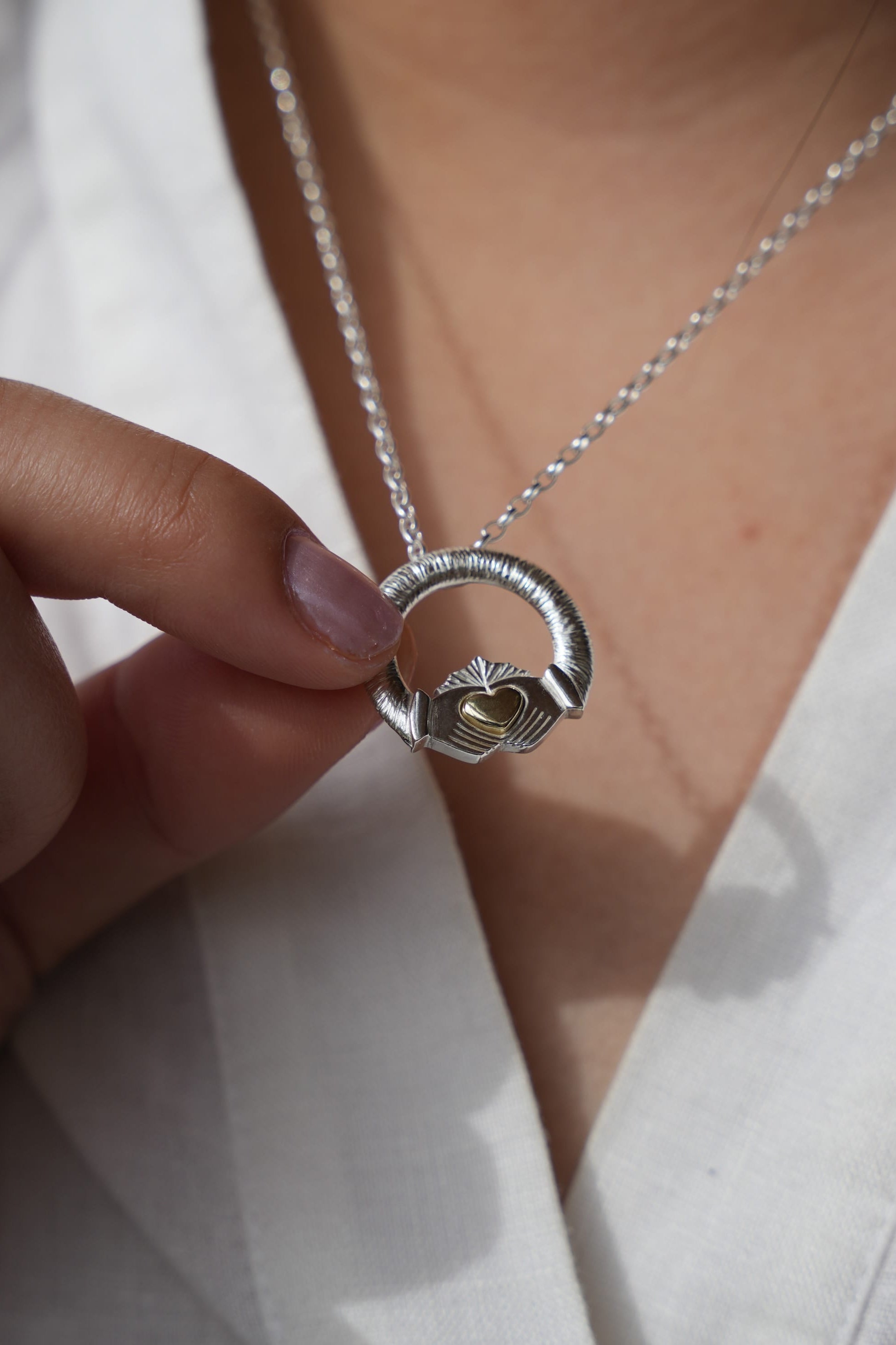 Martina Hamilton Ériu | Claddagh Necklace Sterling Silver with Solid 9ct Gold Heart