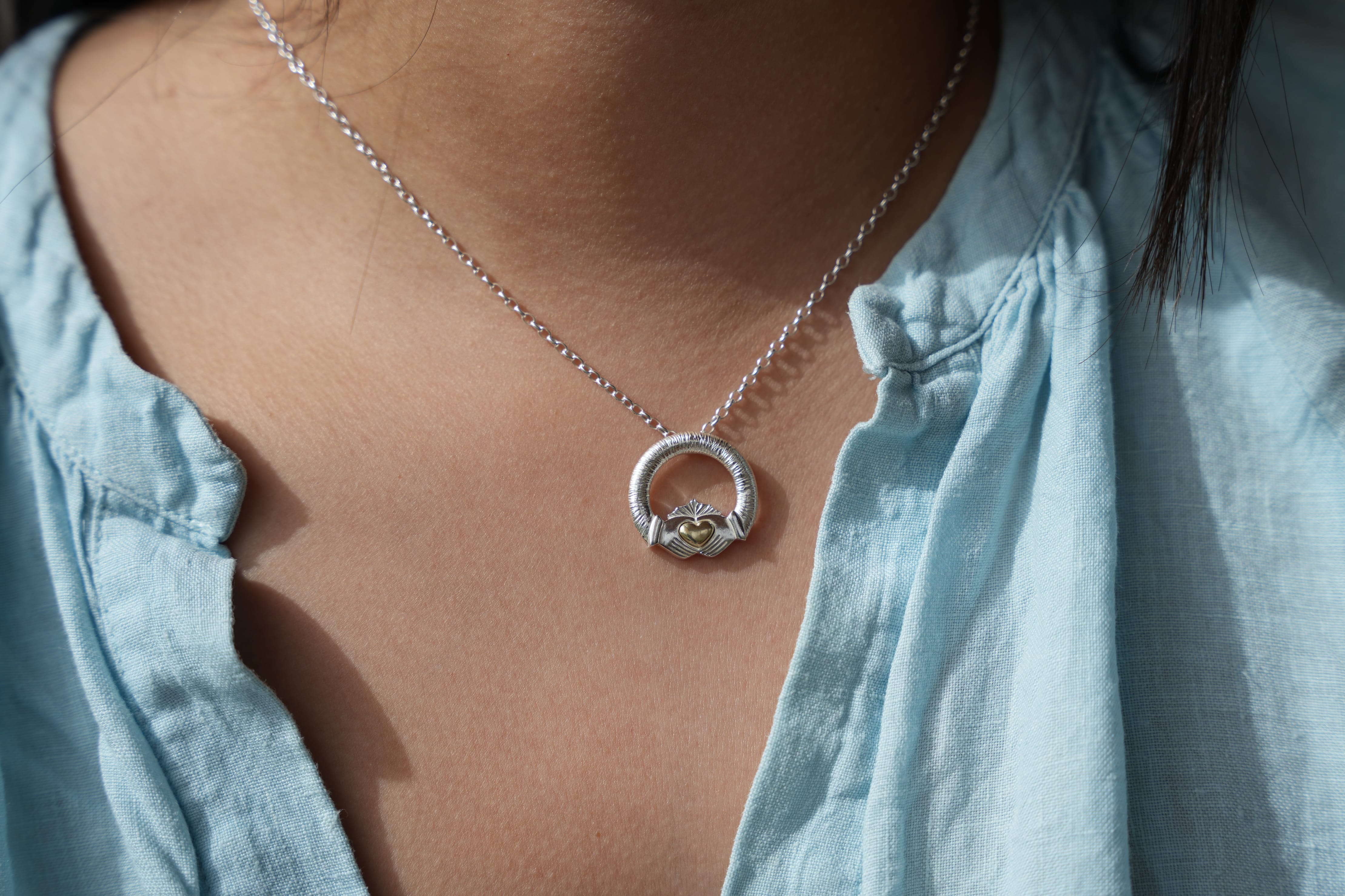 Martina Hamilton Ériu | Claddagh Necklace Sterling Silver with Solid Rose Gold Heart