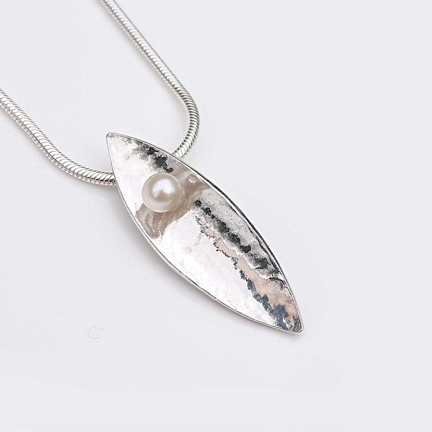 Martina Hamilton Leaf | Sterling Silver and Fixed Pearl Pendant