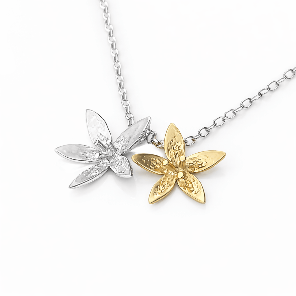 Martina Hamilton Star Flower | Sterling Silver and 9ct Solid Gold Double Floral Bell Chain Pendant