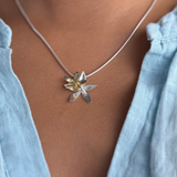 Martina Hamilton Star Flower | Sterling Silver and 9ct Solid Gold Double Floral Bell Chain Pendant