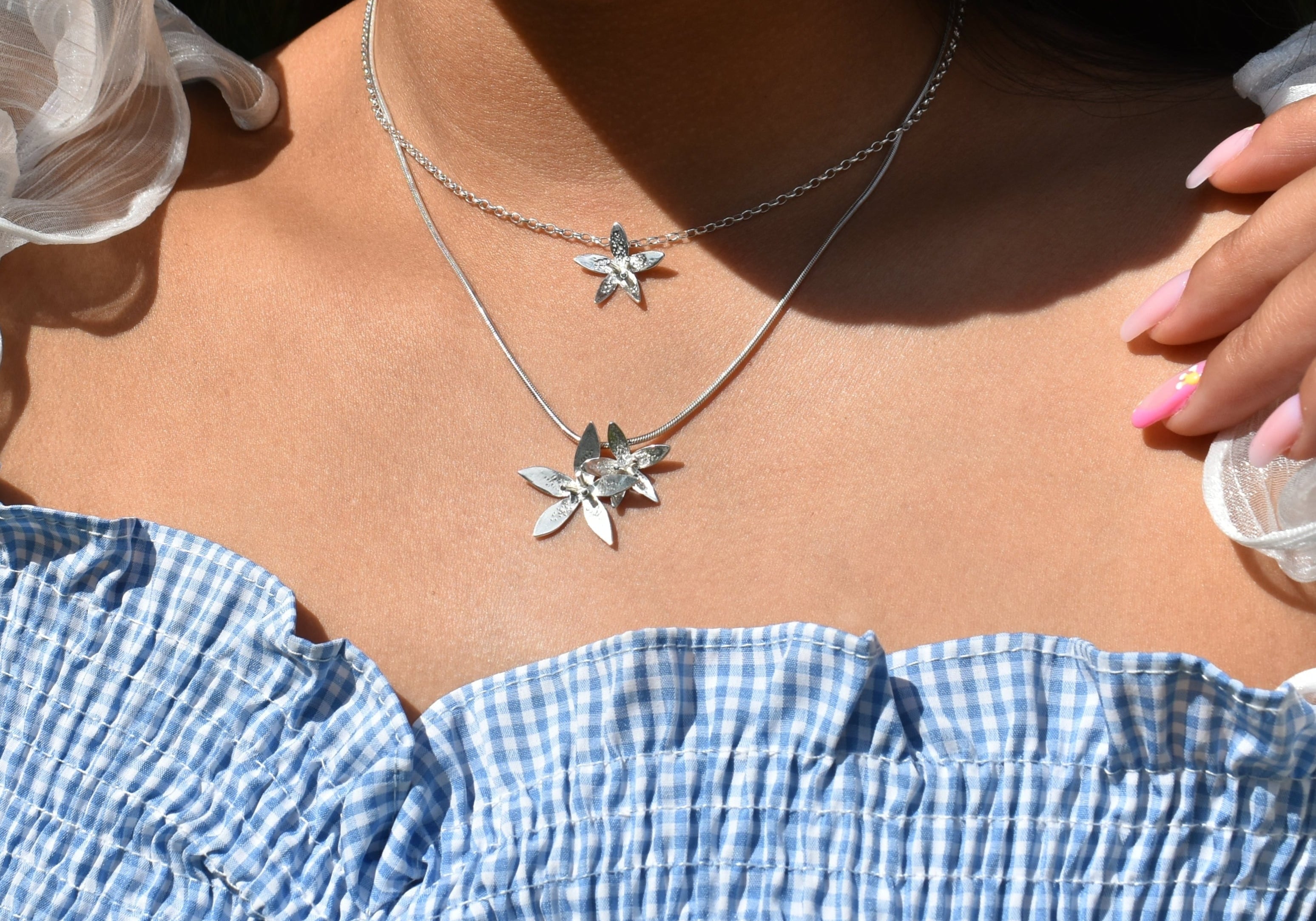 Martina Hamilton Star Flower | Sterling Silver Bell Chain Pendant Small