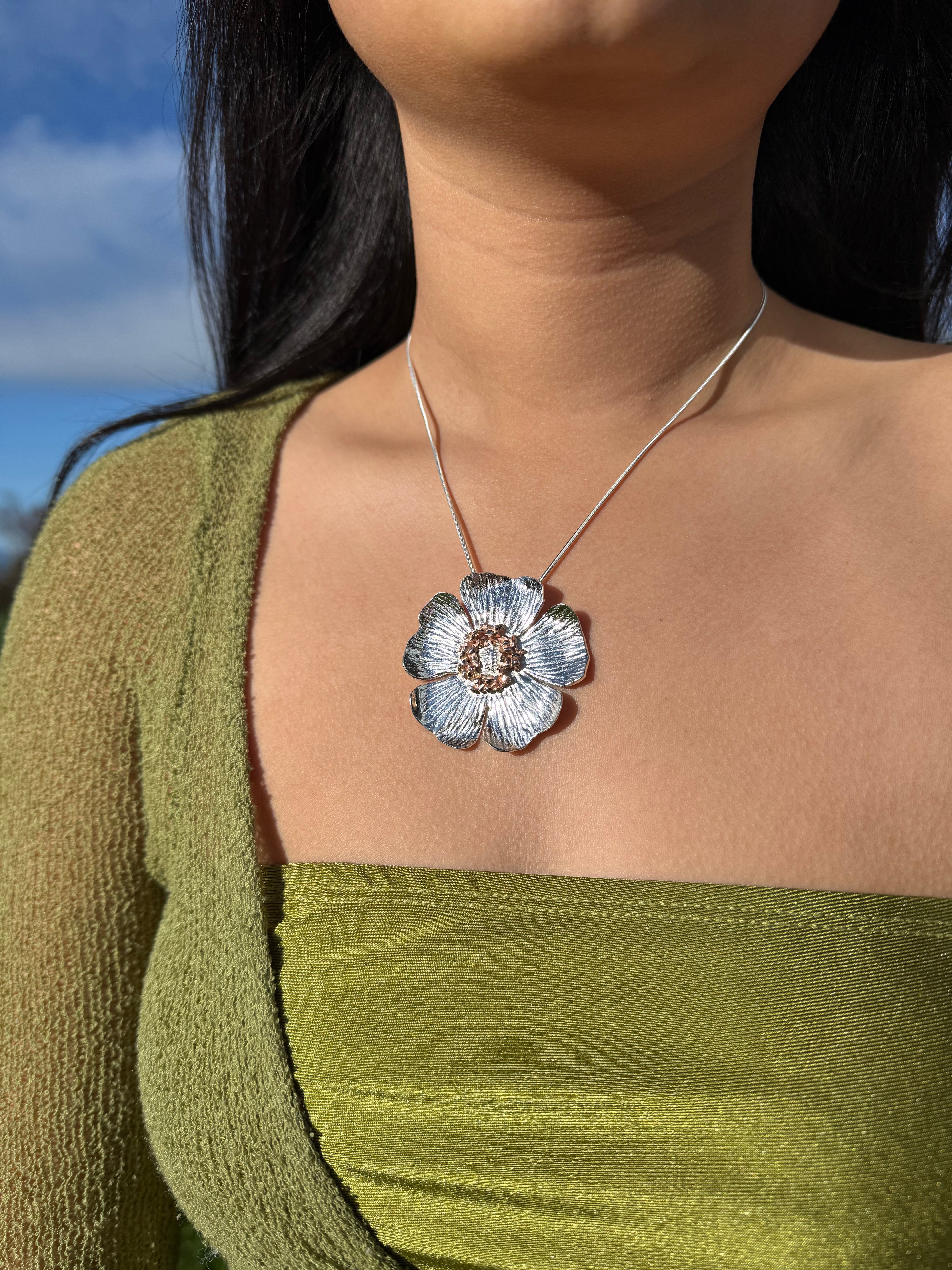 Martina Hamilton Wild Irish Rose | Sterling Silver and 10ct Solid Rose Gold Pendant Signature