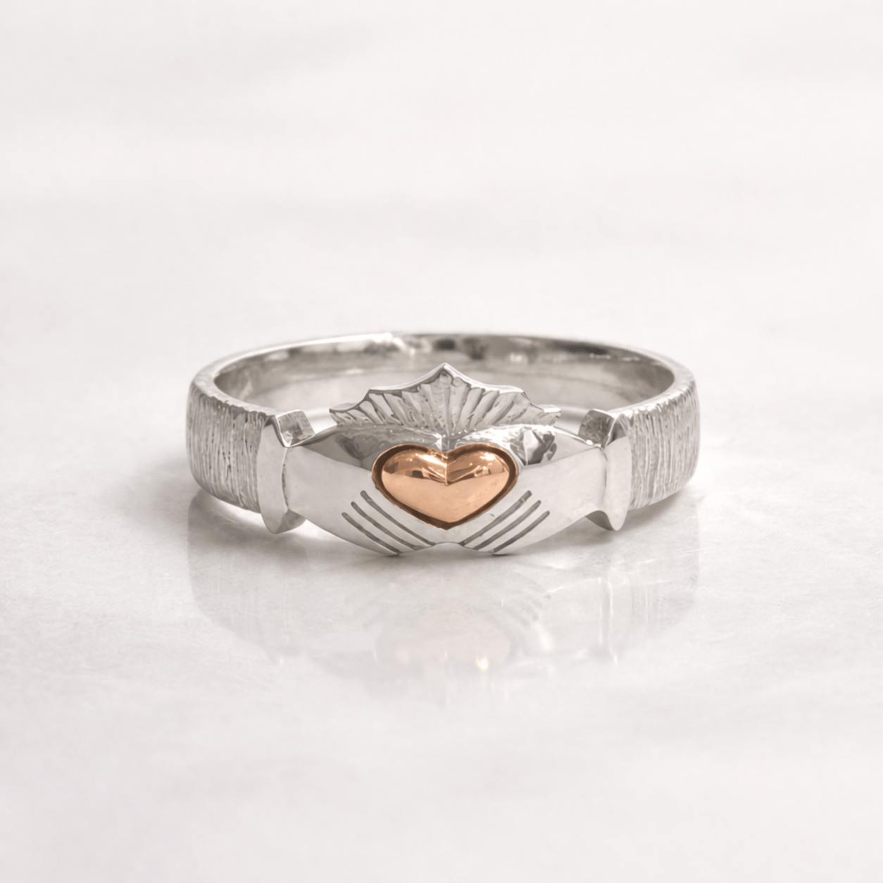 Martina Hamilton Ériu | Claddagh Sterling Silver Ring with Solid Rose Gold Heart