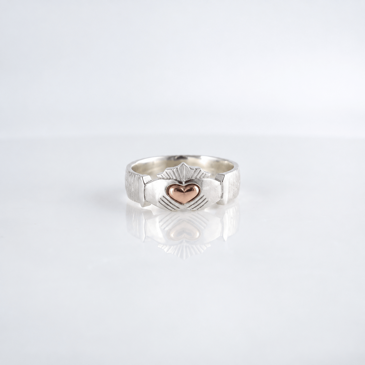 Martina Hamilton Ériu | Claddagh Sterling Silver Ring with Solid Rose Gold Heart