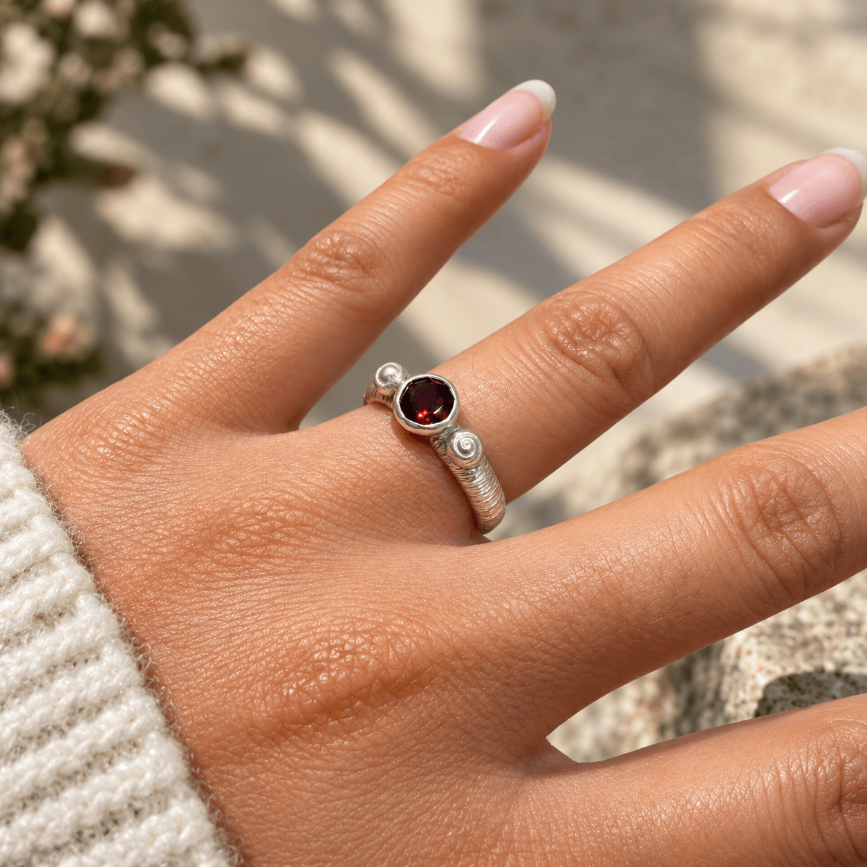 Martina Hamilton Love Poem | Sterling Silver and 6mm Round Semi Precious Gemstone Ring
