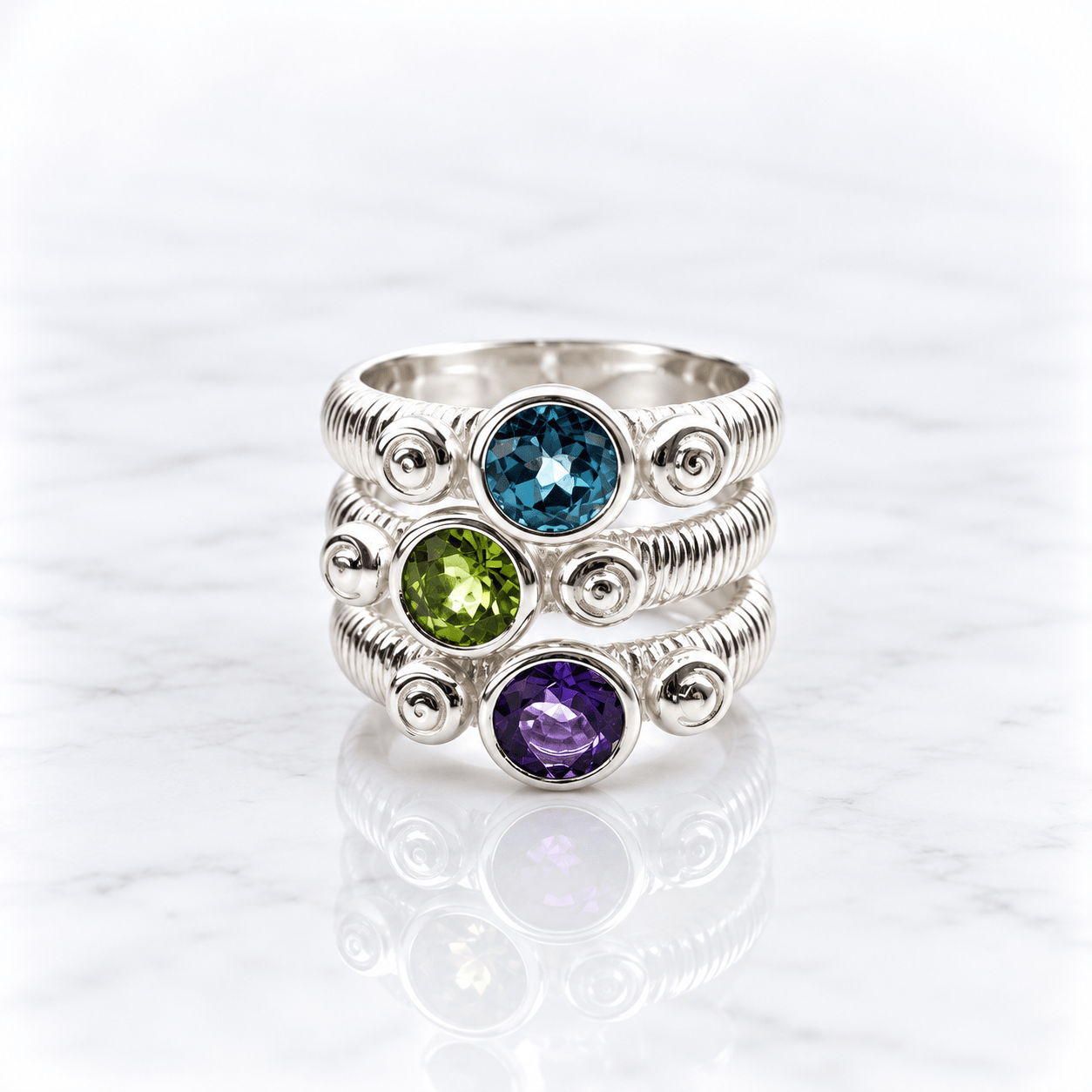 Martina Hamilton Love Poem | Sterling Silver and 6mm Round Semi Precious Gemstone Ring