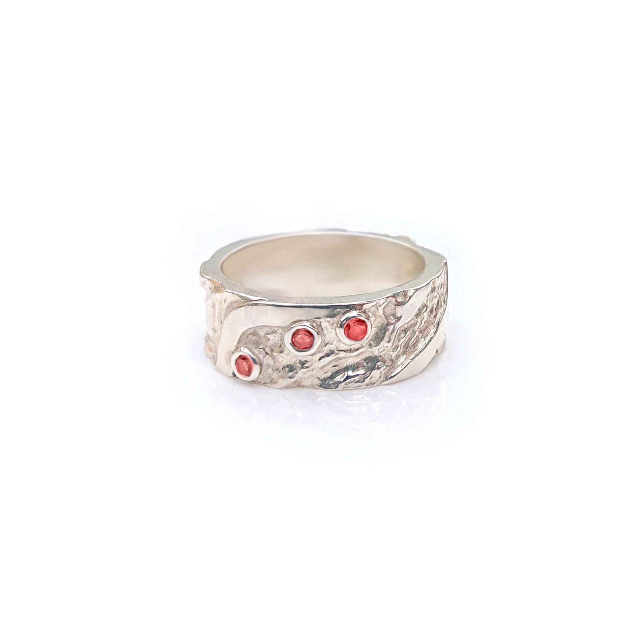 Martina Hamilton Red Garnet / J Seascape | Sterling Silver with 3 x 2mm Semi Precious Gemstone Ring