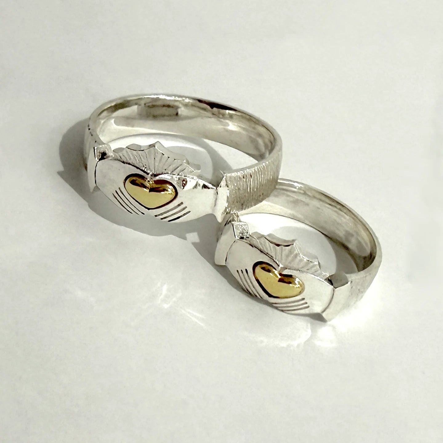 Martina Hamilton Hallmarked Silver Eriu Claddagh Rings with Solid Gold centre Heart 